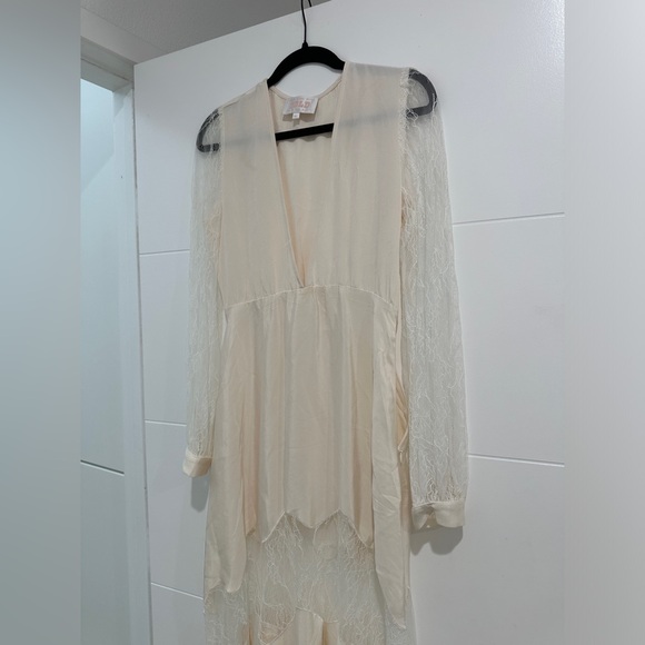 Stone cold fox friar white lace v neck long sleeve maxi gown boho festival M/L - Picture 10 of 17